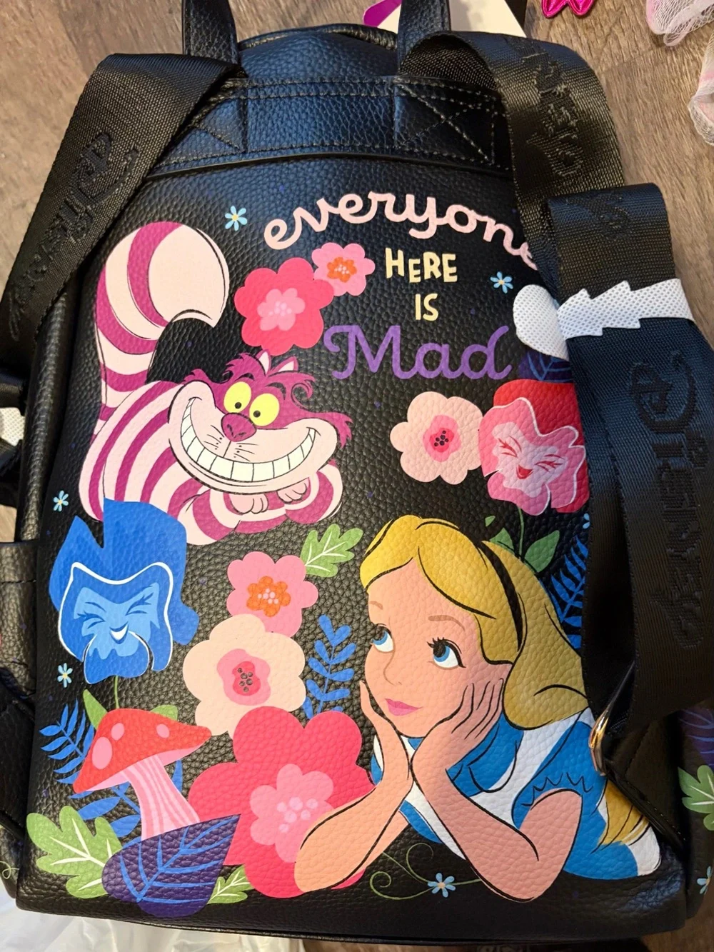 Alice in Wonderland Floral Mini Backpack - Black